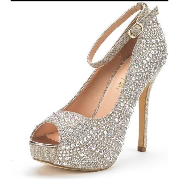 DREAM PAIRS Swan 10 Silver Glitter High Heel Platform Dress Pumps Size 6 - Picture 4 of 15